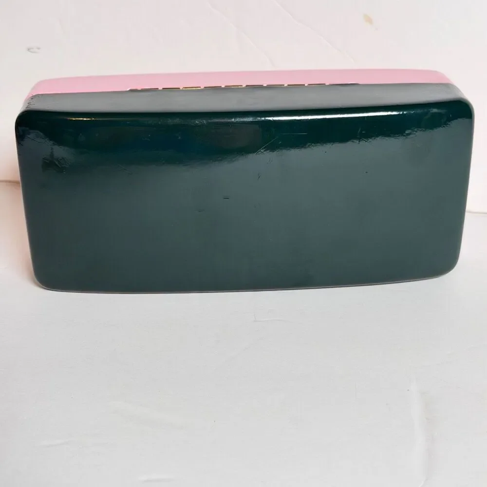 Kate Spade NY Pink Green Hard Eyeglass Case Sunglasses Holder Logo